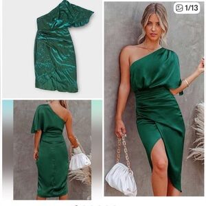 Cupshe Emerald Christmas Green)Satin One Shoulder Dress